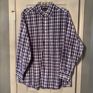Chaps Classic Fit Wrinkle Free Long Sleeve Purple & White Plaid Shirt